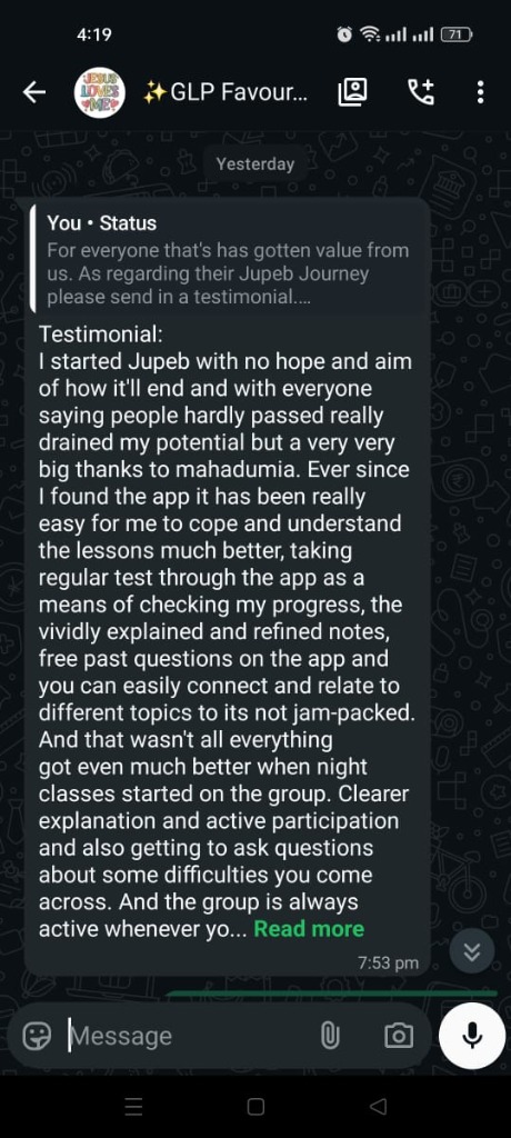 Favour's JUPEB Success Story - From no hope to understanding everything