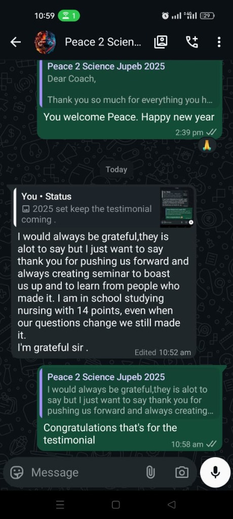 Peace's JUPEB Success - 14 points, studying nursing